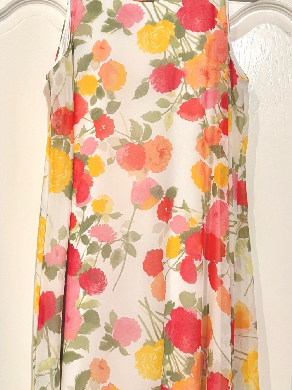 Tommy Hilfiger White Floral Sleeveless Mini Dress w/Pink & Yellow Blooms Sz 14 - Picture 2 of 3